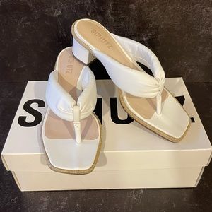 Schutz white leather espadrille block heel